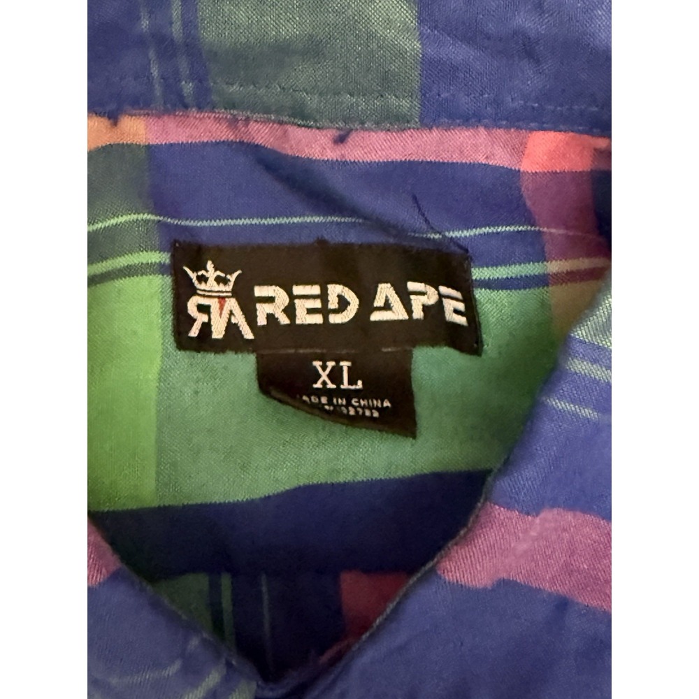 Red Ape Men's XL Plaid Short Sleeve Button-Up Shirt Blue/Green Y2K Hip Hop - Picture 4 of 5